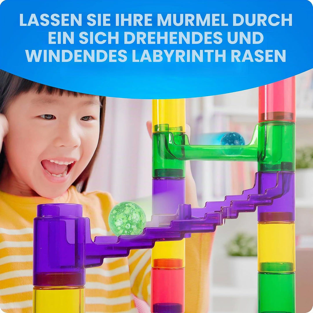 National Geographic Glowing Marble Run – 80 Piece Construction Set with 15 Glow-in-The-Dark Glass Ma