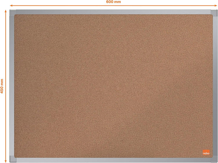 Nobo Kork-Notiztafel, 45 x 60 cm, Aluminiumrahmen, Traditionelle Eckmontage, Naturbraun, Essence-Ser