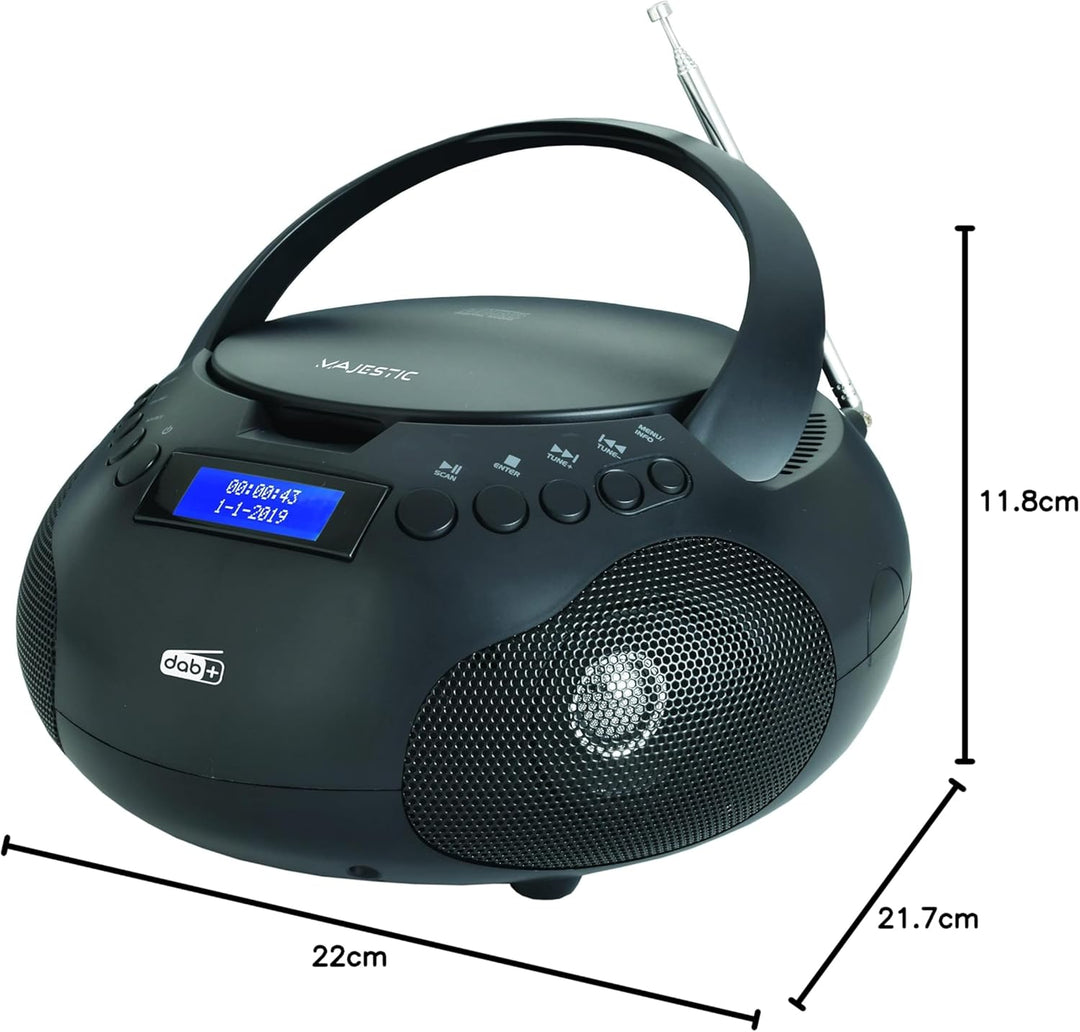 Majestic AH 264 DAB Boom Box mit CD-Player, DAB- und FM-Radio, AUX-IN, Schwarz