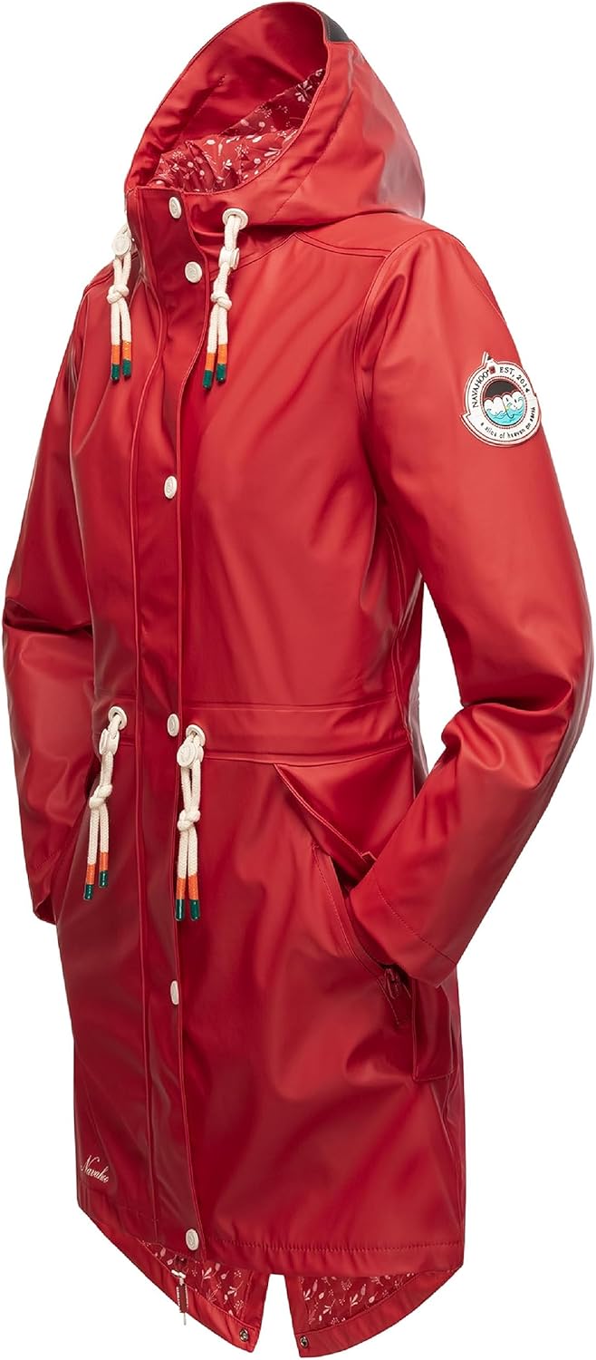 Navahoo Damen Übergangsjacke Regenmantel wasserdicht lang mit Kapuze Tropical Stormoo XS-3XL XS Rot,