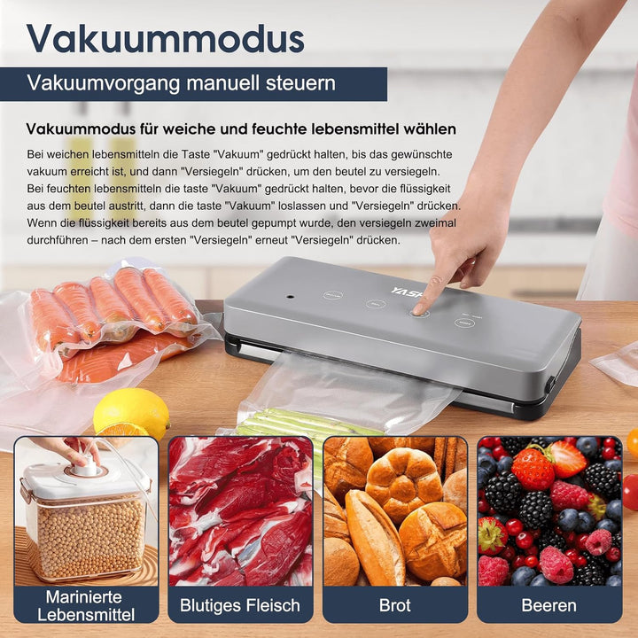 YASHE Vakuumiergerät mit Trocken- & Feuchtmodus, 5-in-1 Multifunktions-Vakuumierer mit 30cm Naht, Id