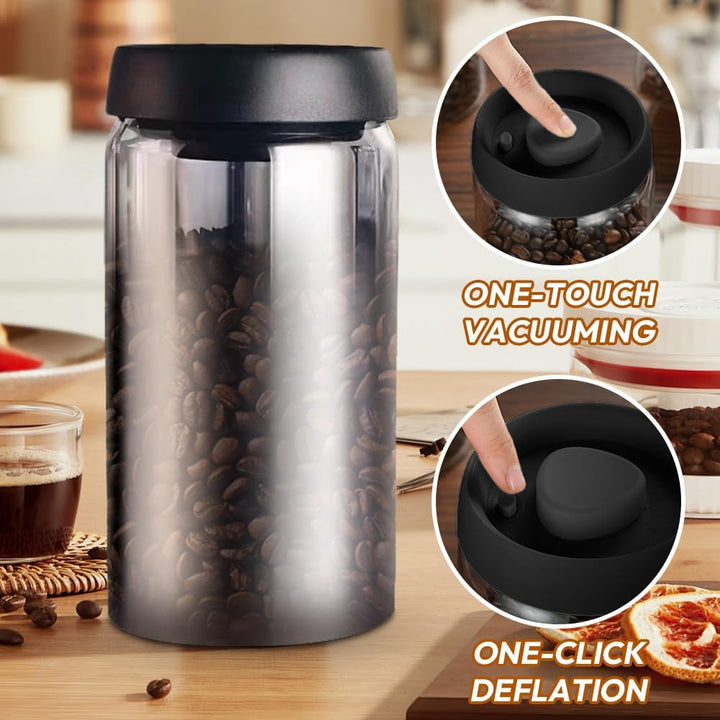 Kaffeedose mit Vakuumdeckel, 1200ml kaffeedosen Luftdicht, Kaffeebohnen Aufbewahrung, Vakuum-Kaffeed