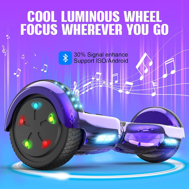 GeekMe Hoverboards 6.5”Zweimotoren 2-Rad-Hoverboards Hoverboards mit LED-Leuchten Bluetooth purple,