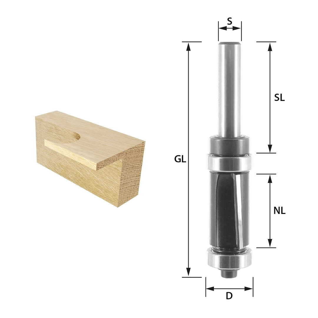ENT 13475 Bündigfräser mit Achswinkel HW, Schaft (S) 12 mm, Durchmesser (D) 19,05 mm, NL 50,8 mm, SL