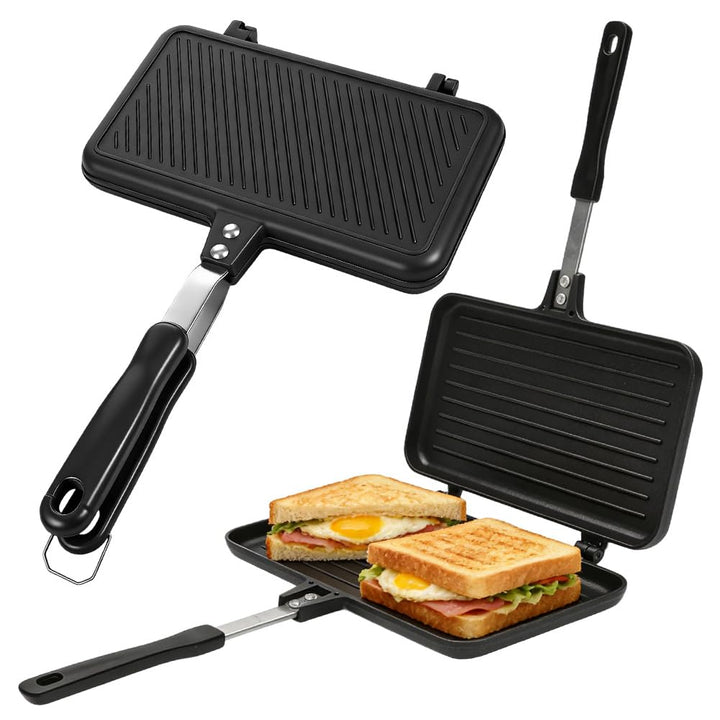 Sandwichmaker Camping, Aluminium Doppelseitige Sandwich Bratpfanne Antihaft Toastpfanne mit Hitzebes