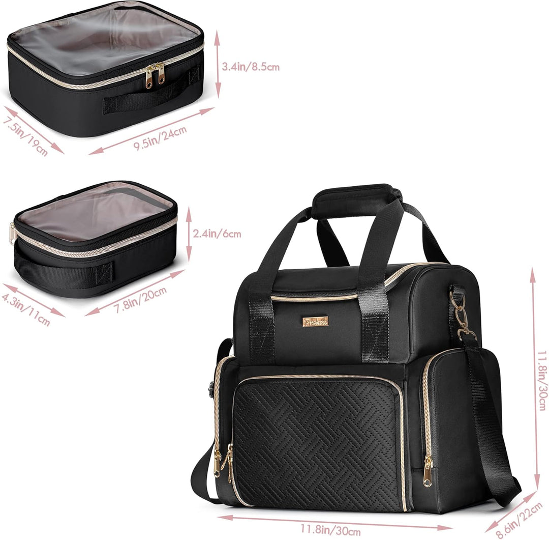 Grosses Makeup Tasche mit 3 Innentaschen, Doppellagiger Kosmetik Organizer mit Tasche für Makeup Bür