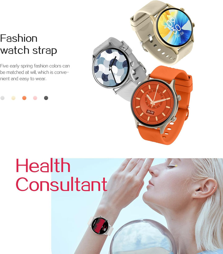 ZPIMY Smartwatch Herren Damen mit Telefonfunktion, 1,39” AMOLED 5ATM wasserdichte Fitnessuhr mit Tas