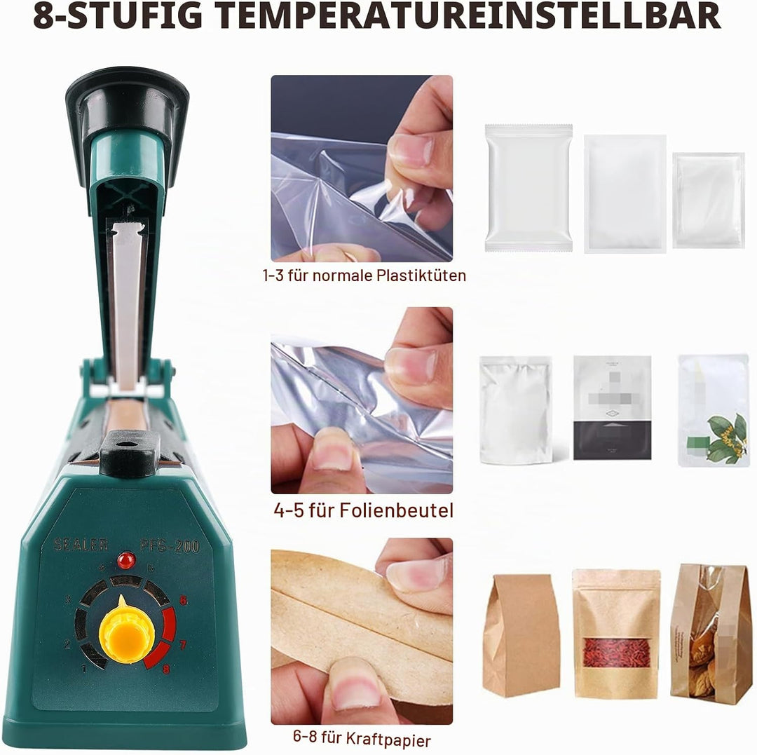Heisssiegelgerät 200mm Folienschweissgerät, Balkenschweissgerät Siegelmaschine Bag Sealer Versiegelu
