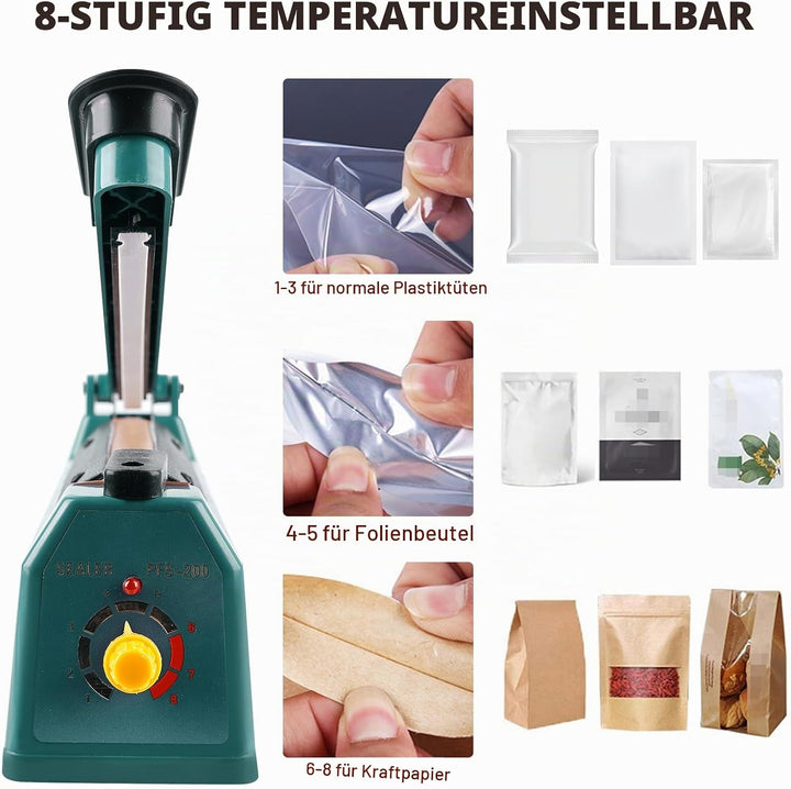 Heisssiegelgerät 200mm Folienschweissgerät, Balkenschweissgerät Siegelmaschine Bag Sealer Versiegelu