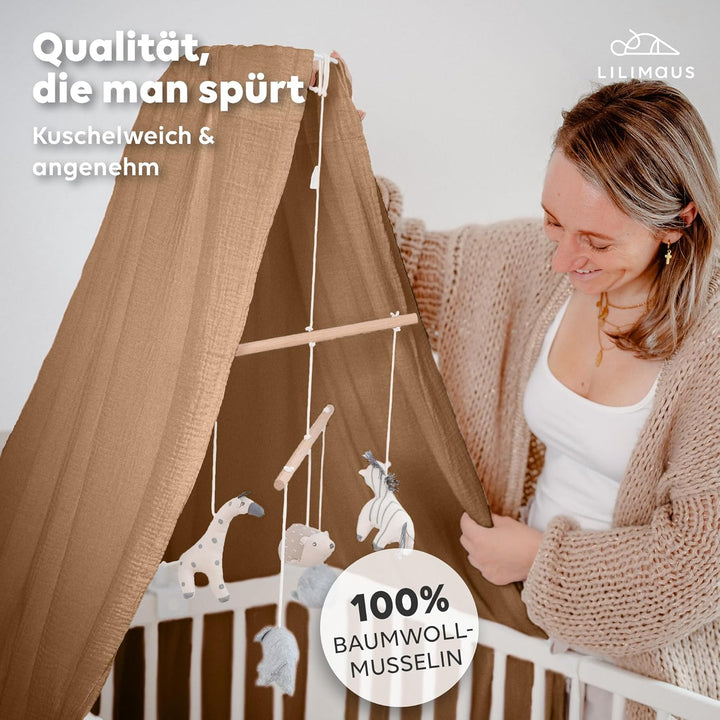 Betthimmel Babybett in 12 Farben [inkl. Himmelstange] - Himmel Babybett aus 100% Baumwolle Musselin