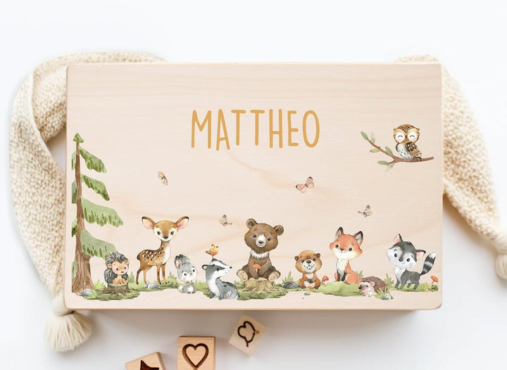 Little Deco Personalisierte Baby Erinnerungsbox Waldtiere | M - 30 x 20 x 13 cm - Design 3 | Erinner
