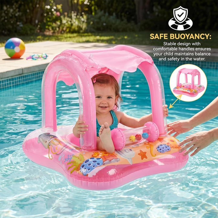 Baby Float PVC Baby Schwimmbad Float mit Baldachin, aufblasbarer Cartoon-Schwimmsitz für Pool, Stran