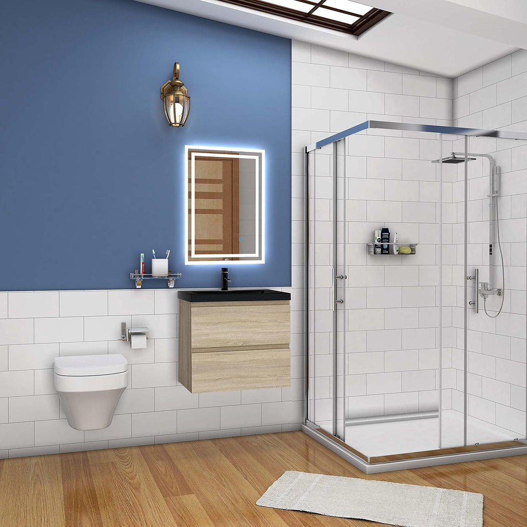 Aica Sanitär Waschtisch mit Unterschrank 60 cm Badmöbel Set mit Waschbecken Schwarz Gäste WC Eiche M