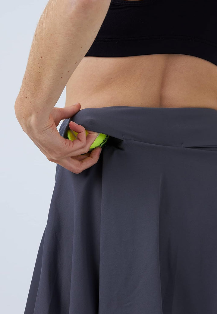 Sportkind Mädchen &amp; Damen Tennisskort mit Ballgürtel, atmungsaktiver Sport Rock mit Innenhose, S Gra