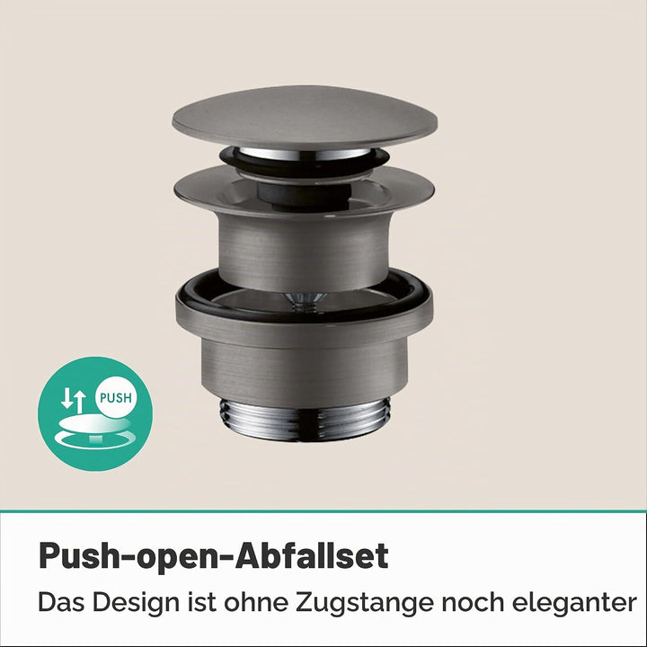 hansgrohe Ablaufgarnitur Push-Open für Waschtisch- und Bidetmischer Brushed Black Chrome, Brushed Bl