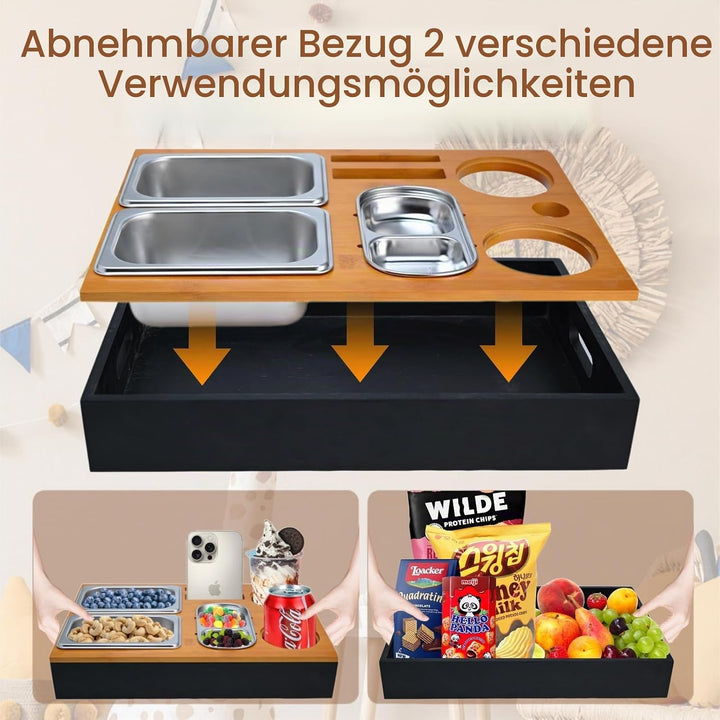 Couchbar Snackbox, Couch Tablett Mit Snackschalen Aus Edelstahl, Praktischer Sofatablett Snackbox mi