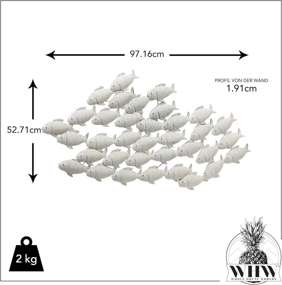 BOLTZE Wandobjekt Fischschwarm Metall, grau, 2 x 97 x 53 cm 2 x 97 x 51 cm, 2 x 97 x 51 cm