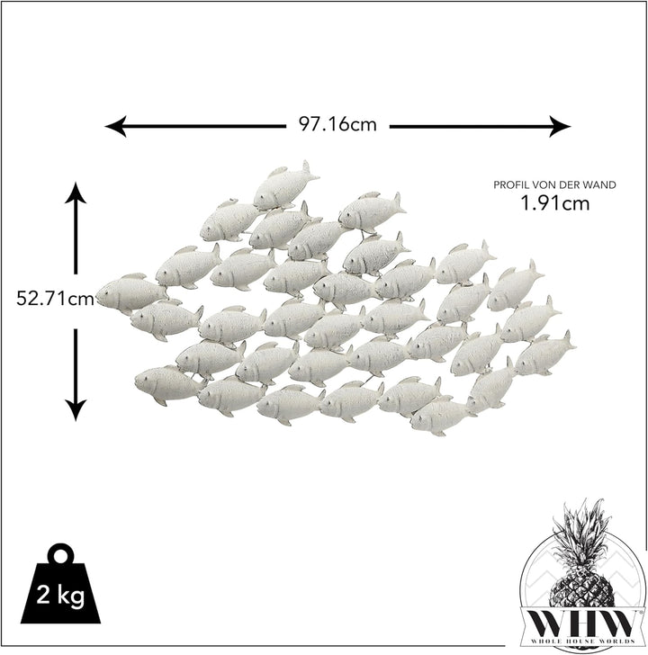 BOLTZE Wandobjekt Fischschwarm Metall, grau, 2 x 97 x 53 cm 2 x 97 x 51 cm, 2 x 97 x 51 cm
