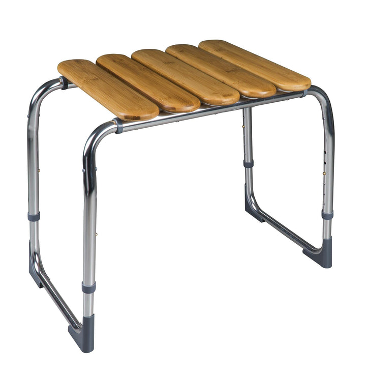 RIDDER- Badhocker Pro, Bambus. Der Bad- Hocker ist in 5 Stufen höhenverstellbar, von ca. 41,5cm - 54
