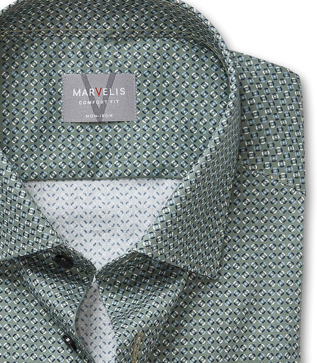 Marvelis Herren Businesshemd Langarm 702584,Rotationsdruck,Non-Iron-Comfort-Fit,New Kent 39 Oliv 47,