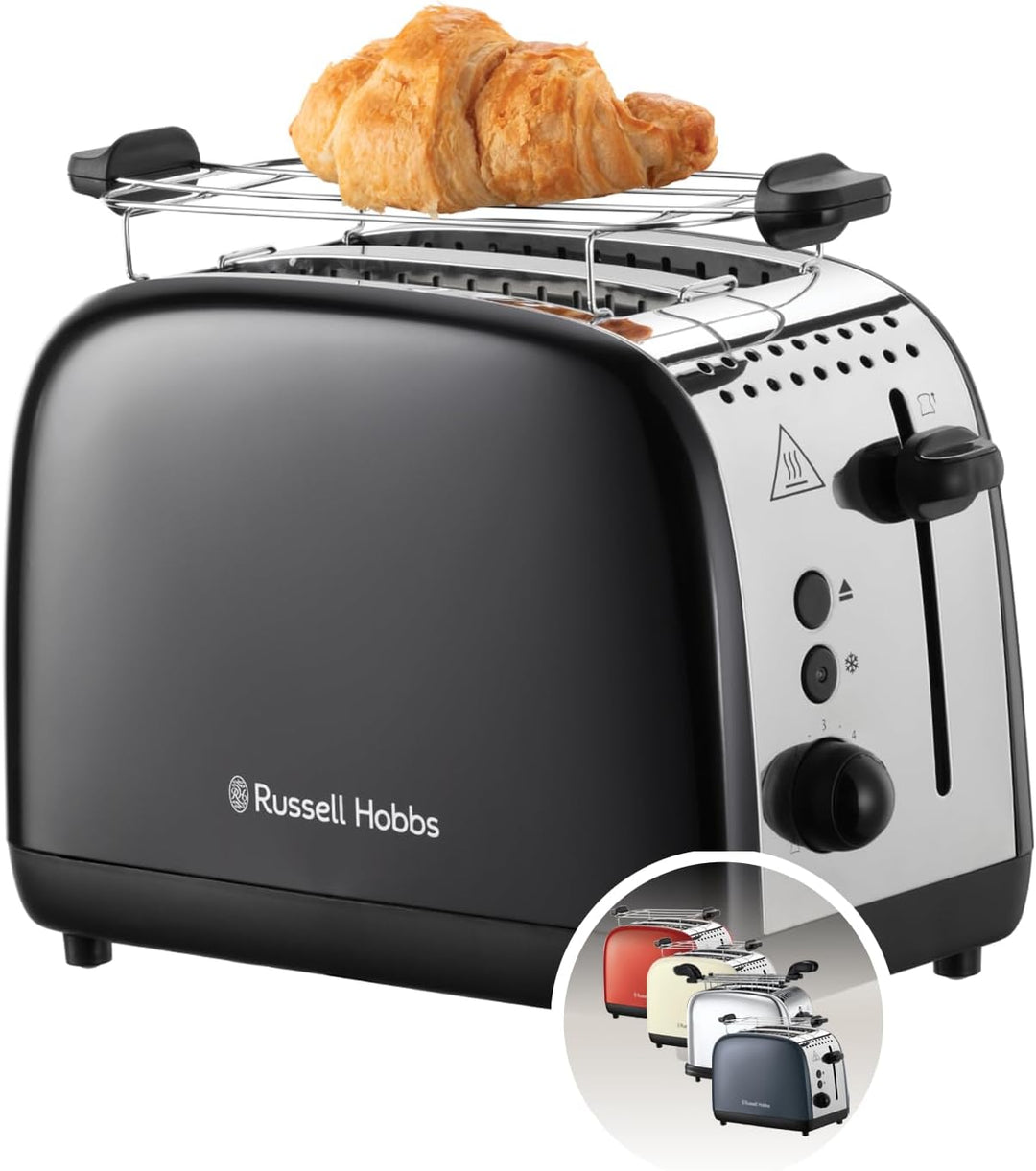 Russell Hobbs Toaster [für 2 Scheiben] Colours Plus Edelstahl Schwarz (extra breite Toastschlitze, i