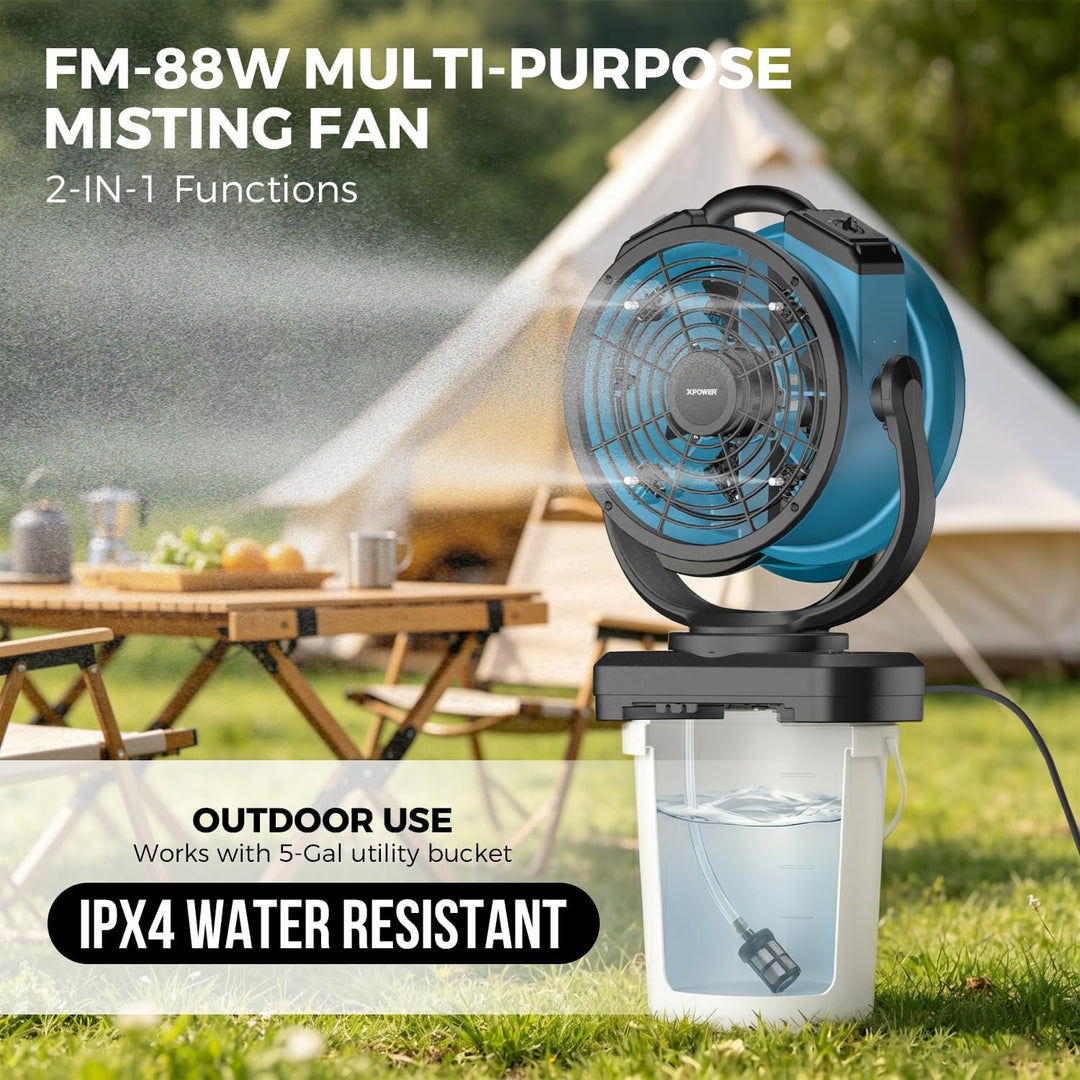 XPower Misting Fan Outdoor Cooling Oscillating Heavy Duty Powerful High Velocity Ideal for Camping,