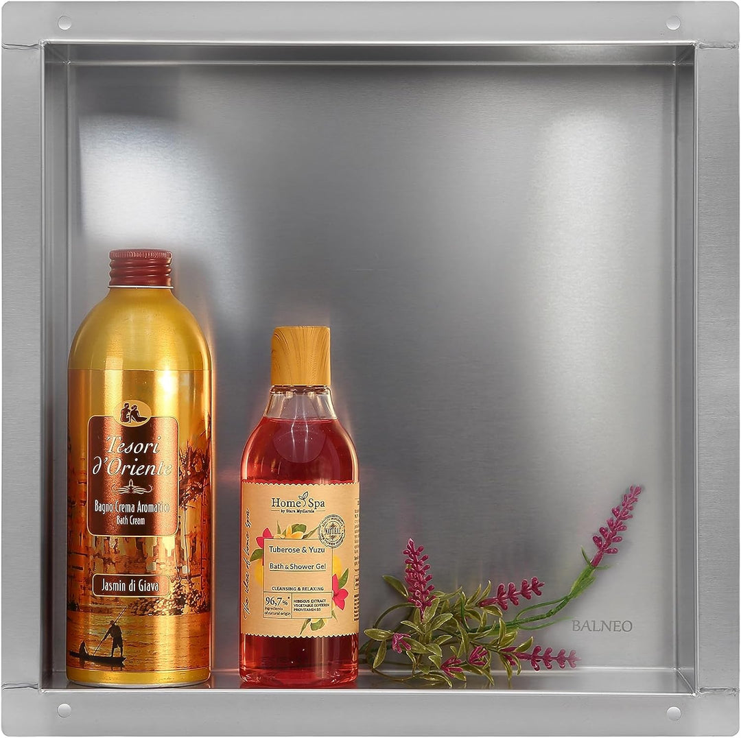 Balneo Wall-Box NO Rim wandnische dusche Edelstahl 30x30x7 cm Duschnische wasserdicht, Flexibler Nis