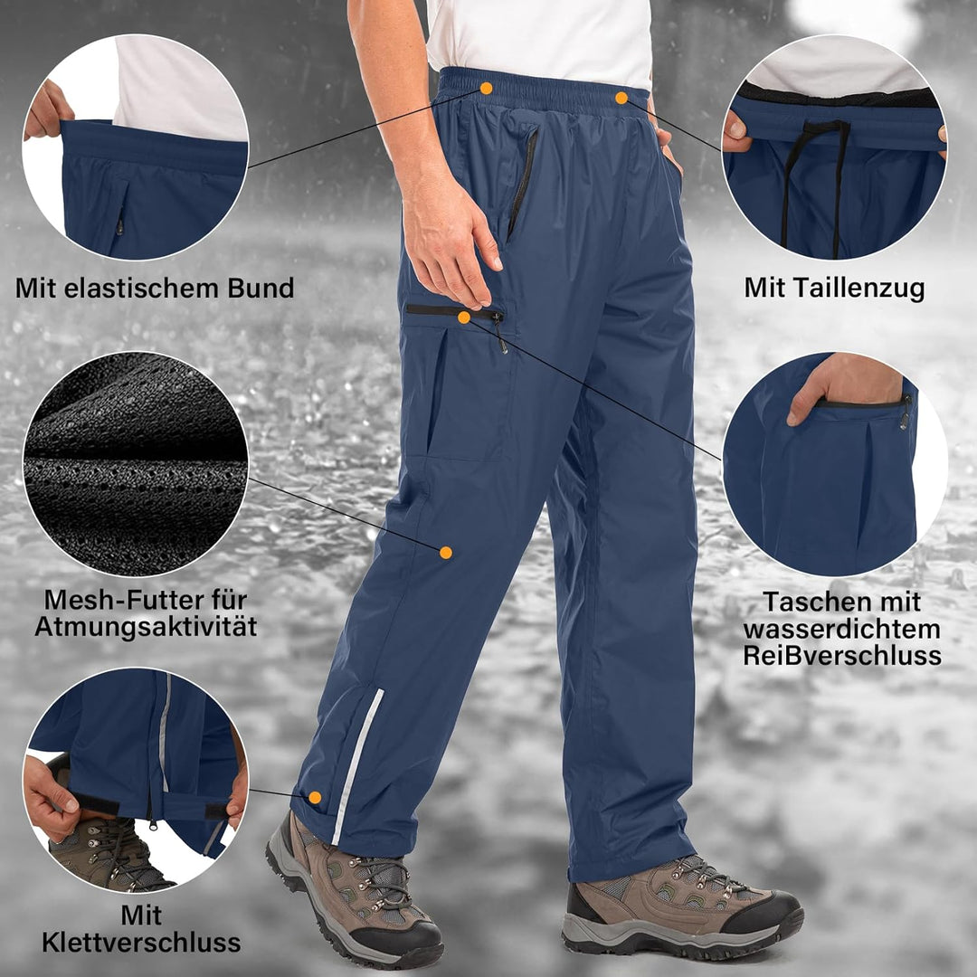 wasserdichte Regenhose für Herren Atmungsaktiv Winddicht Outdoorhose Elastischer Bund Hose Leichte R