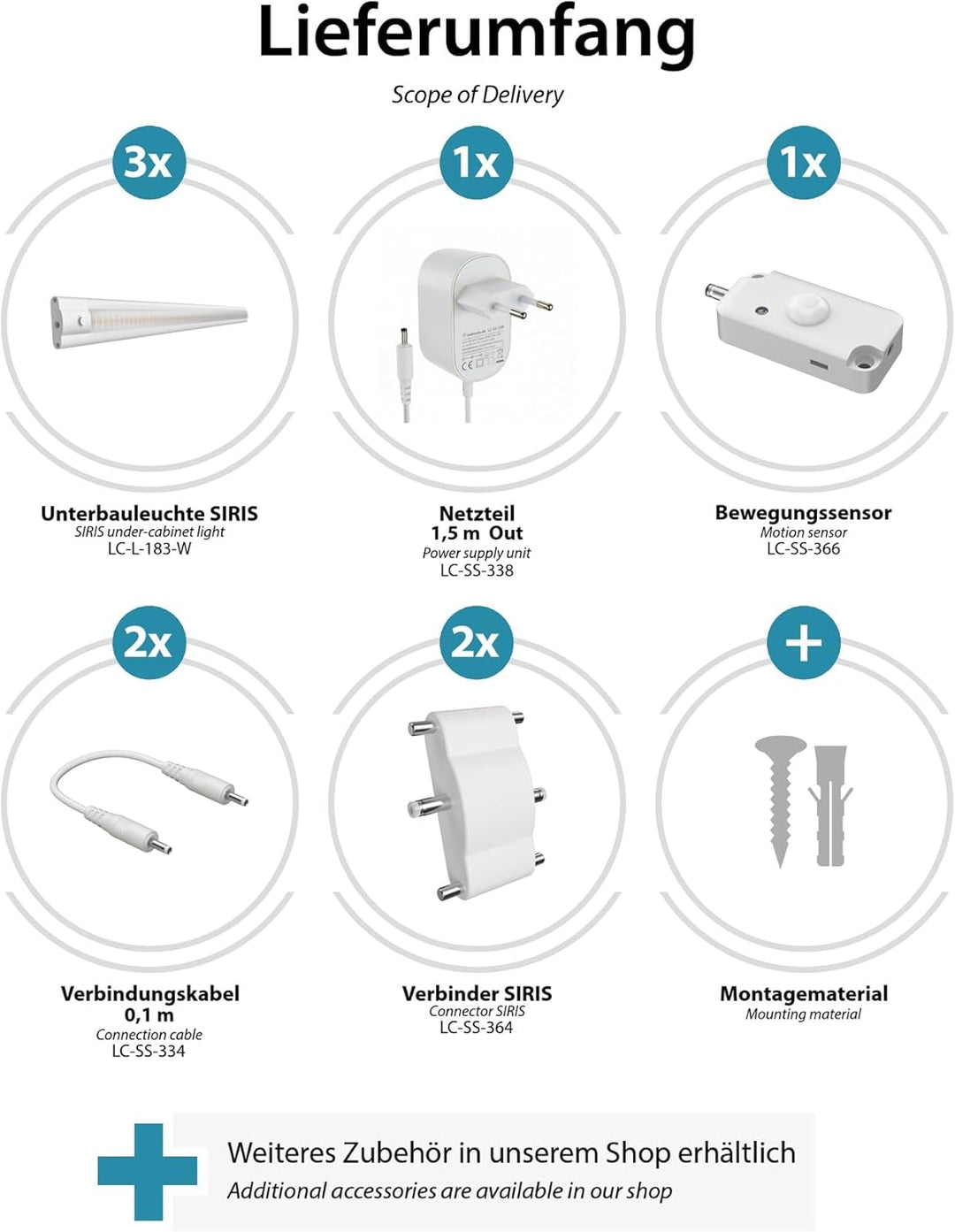 ledscom.de LED Unterbau-Leuchte SIRIS weiss matt mit Bewegungsmelder, flach, je 50cm, je 655lm, weis