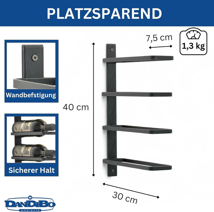 DanDiBo Weinregal Wand Schwarz Metall 96638 Flaschenregal Flaschenhalter Wandmontage Modern Wandhalt