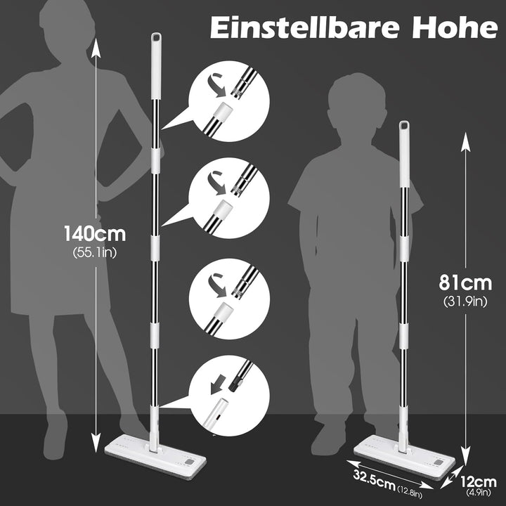 MASTERTOP Wischmopp Set mit Eimer, Flachmopp Bodenwischer mit 5 Mopp Pads und Langem Griff, 2 in 1 P
