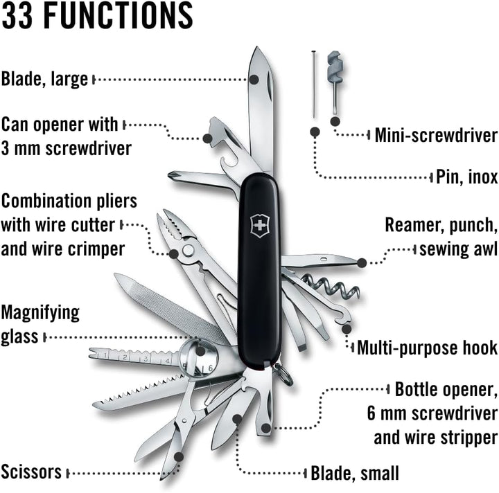 Victorinox Taschenmesser Swiss Champ (33 Funktionen: Metallfeile, Mini-Schraubendreher) rot Schwarz