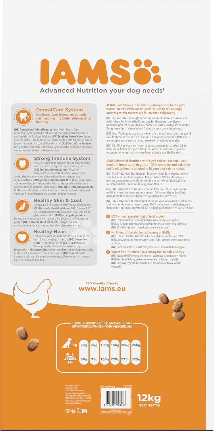 IAMS for Vitality Hundefutter trocken Huhn - Trockenfutter für erwachsene Hunde ab 1 Jahr, geeignet