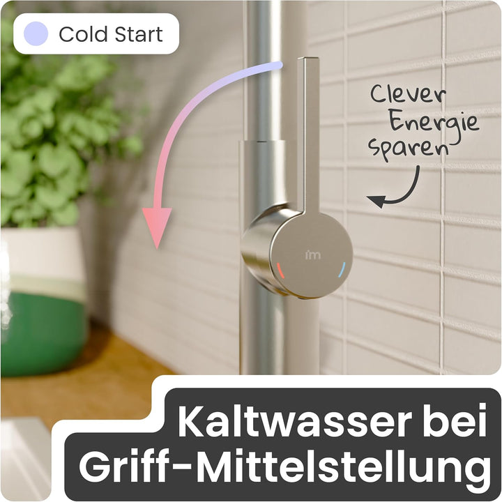 instmaier Cassia | Küchenarmatur mit herausziehbarem Auslauf | Edelstahl | Wasserhahn Küche 360° sch