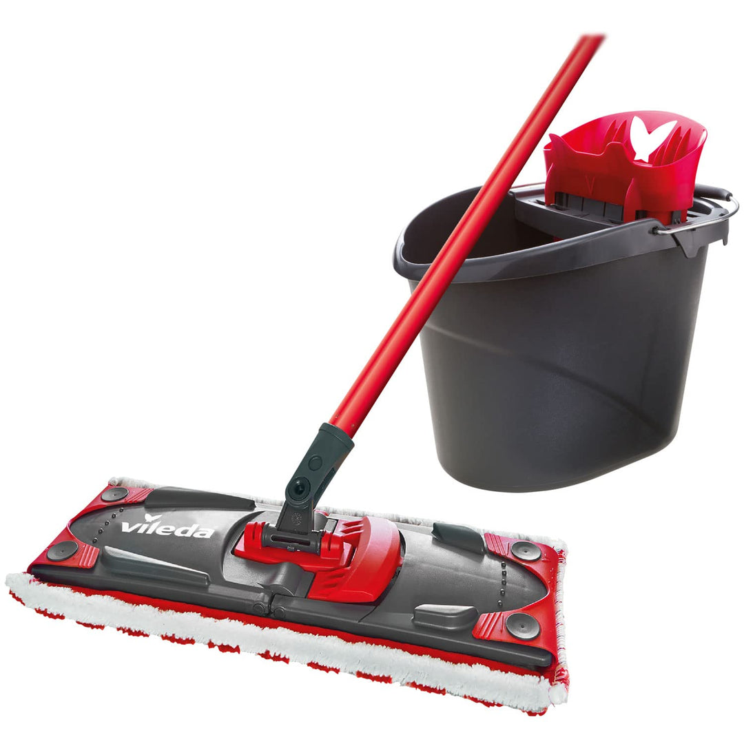 Vileda Ultramax 2in1 Bodenwischer Komplett Set, Wischmopp mit Stiel, Mikrofaserbezug und Eimer mit P
