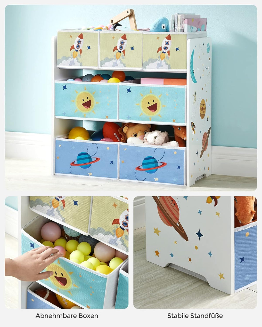 SONGMICS Kinderzimmerregal, Spielzeugregal mit 7 Aufbewahrungsboxen aus Vliesstoff, Kinder-Bücherreg