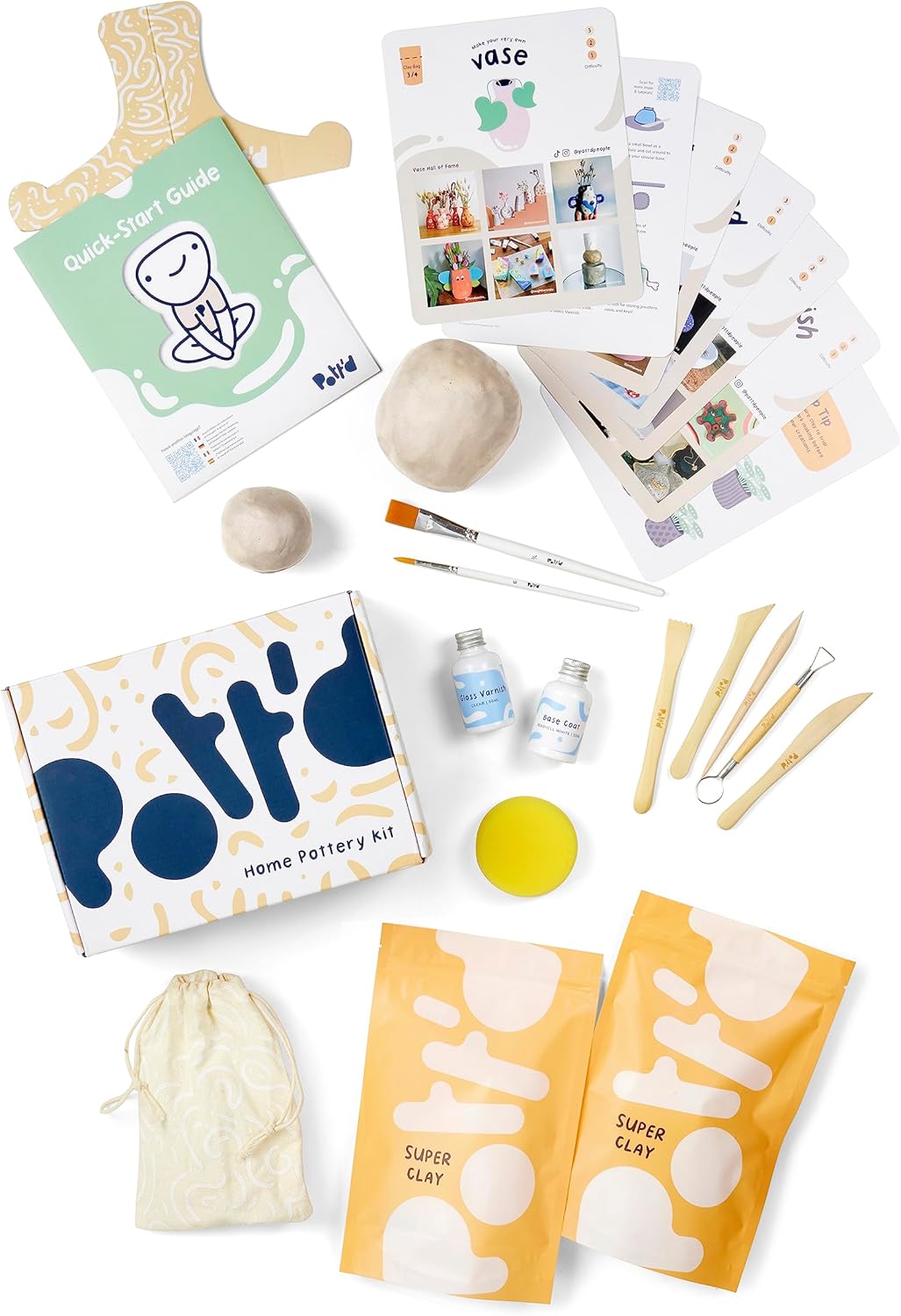 Pott'd Ton Töpferset für Anfänger für zuhause - Lufttrocknend. DIY Set für Erwachsene. Enthält: Luft