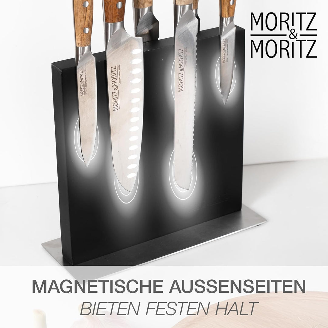 Moritz & Moritz Magnet Messerblock schwarz - Messerhalter Magnetisch mit starkem Halt - stabiler Kni
