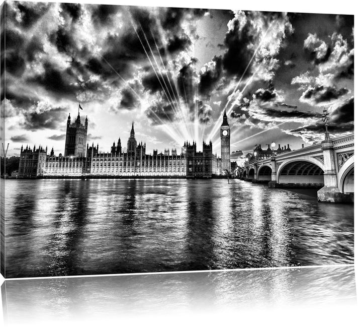 Pixxprint Big Ben am Abend als Leinwandbild/Grösse: 100x70 / Wandbild/Kunstdruck/fertig bespannt, 10