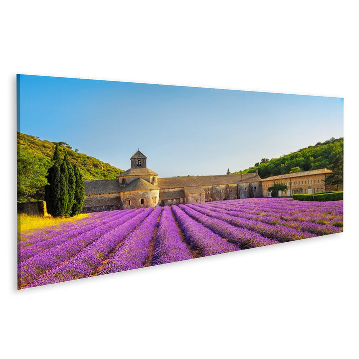 islandburner Bild auf Leinwand Abtei Von Senanque Blühende Reihen Lavendel Blumen Sonnenuntergang Go