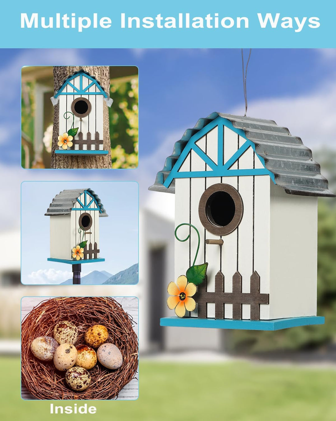 Optyuwah Vogelhaus Holz Nistkasten, Vogelvilla für Wildvögel Meisen, zum Aufhängen Indoor als Dekora