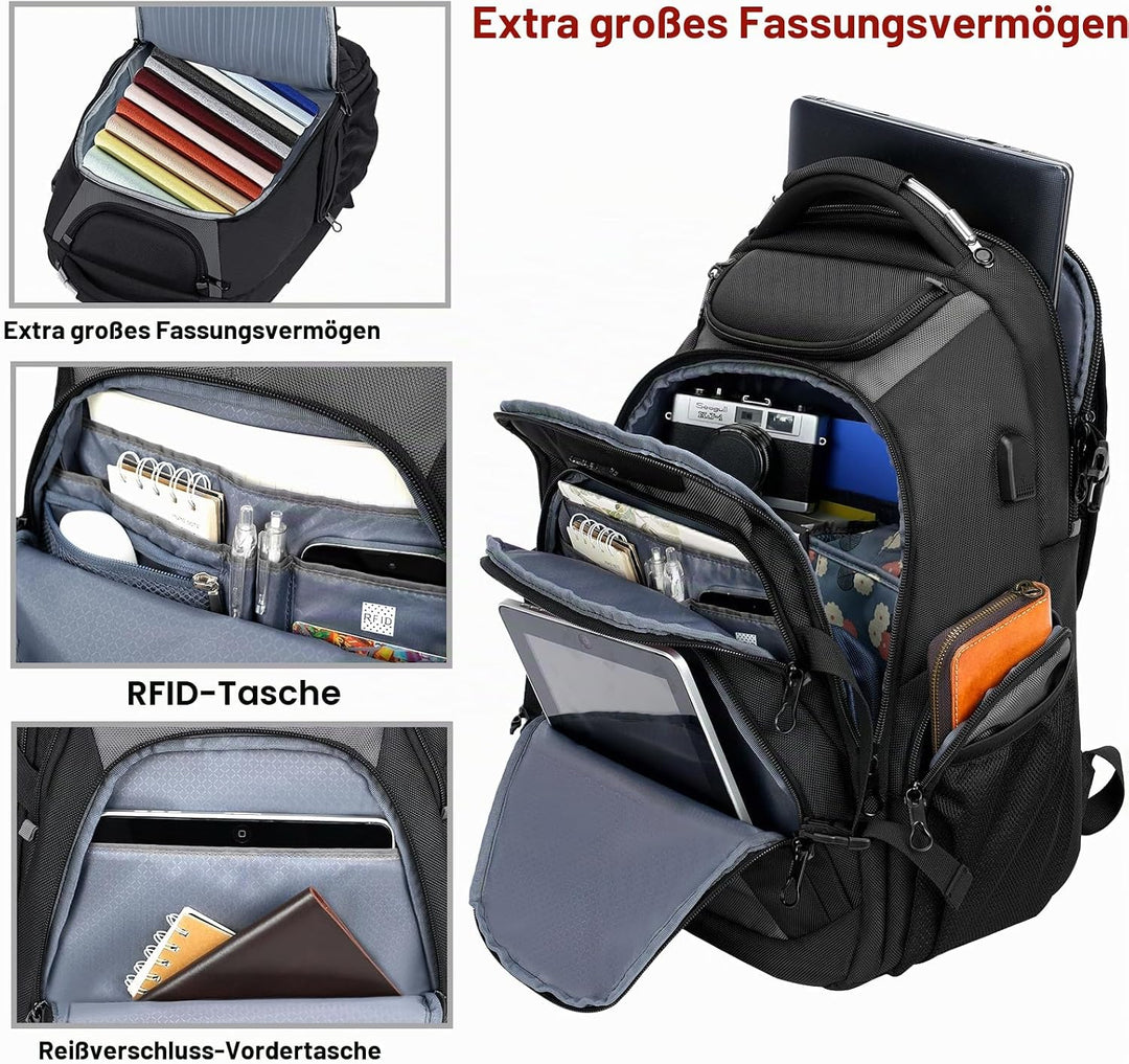KROSER Laptop Rucksack Herren 18.4 Zoll Reise XXL BusinessRucksack Schwerlast Wasserdicht mit Hartge
