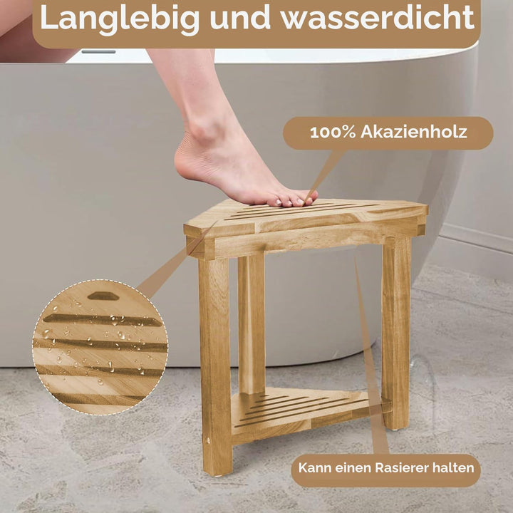 Bambus Eckregal, 2 Stufe Eck-Ablage für Badezimmer, Dusche &amp; Küche, Natürliches Holz-Eckregal mit Ru
