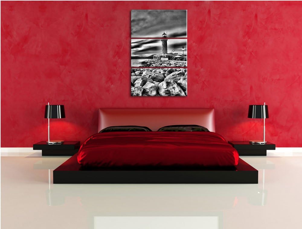 Pixxprint Leuchtturm bei Ebbe als Leinwandbild/Grösse: 3 Teilig (120x80) cm/Wandbild/Kunstdruck/fert