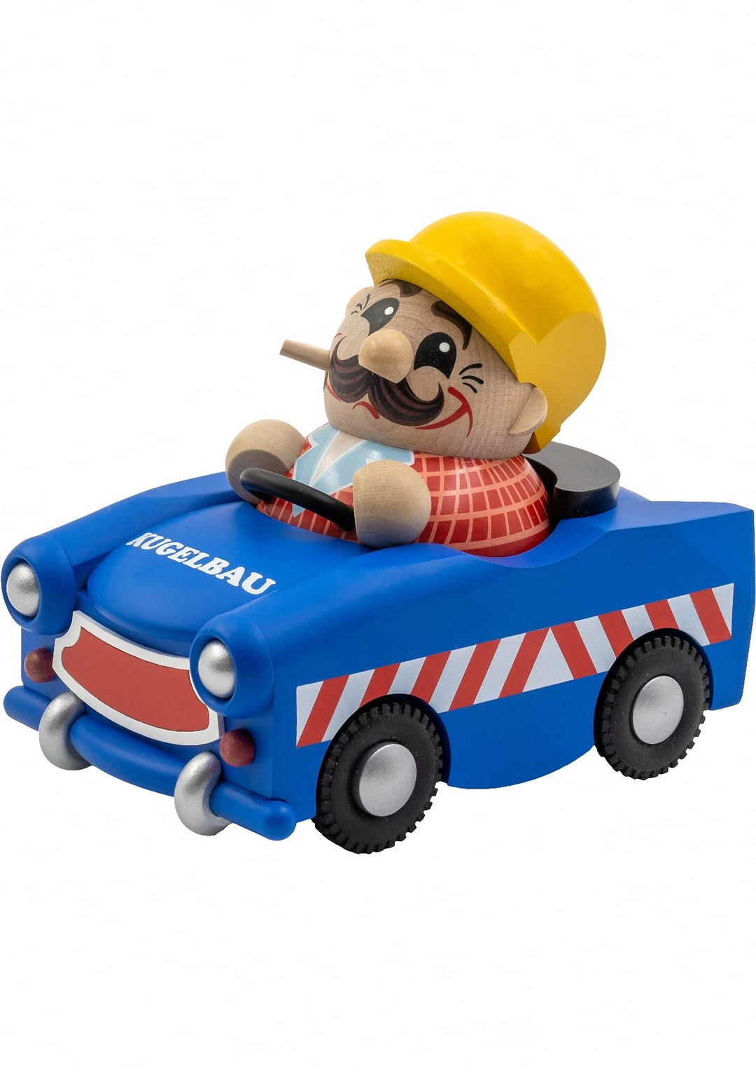 Seiffener Volkskunst Räuchermann Trabi Bauarbeiter, 10 cm hoch, original Erzgebirge
