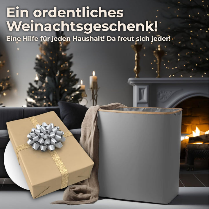 Luxpur® Wäschekorb XXL mit Deckel 3 Fächer Wäschesack Bambus Wäsche-Sortier-System Faltbare Wäschebo