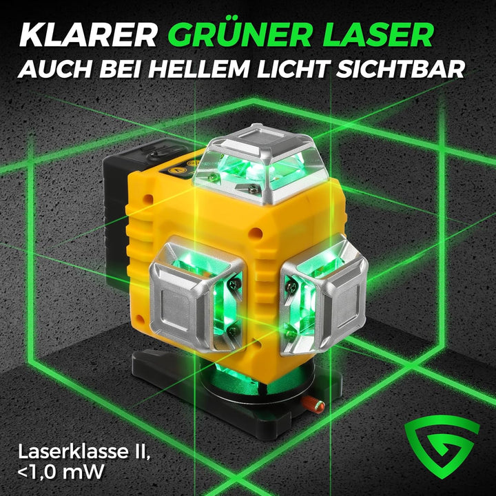 Kreuzlinienlaser Grün 16 Linien 4×360° – Selbstnivellierende Laser Wasserwaage, Horizontal & Vertika