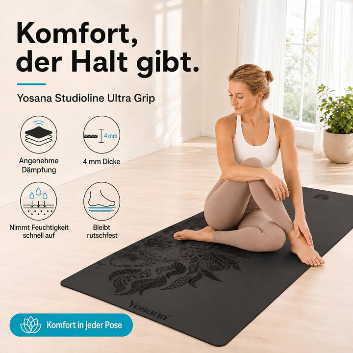 Yogamatte aus Naturkautschuk | extrem rutschfest | ULTRA GRIP Oberfläche aus ECO PU | extra breit 68