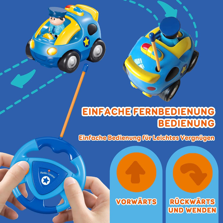 Pup Go Kids Fernbedienung Cartoon Polizeiauto - Radio Control Rennwagen Spielzeug mit Musik und Lich
