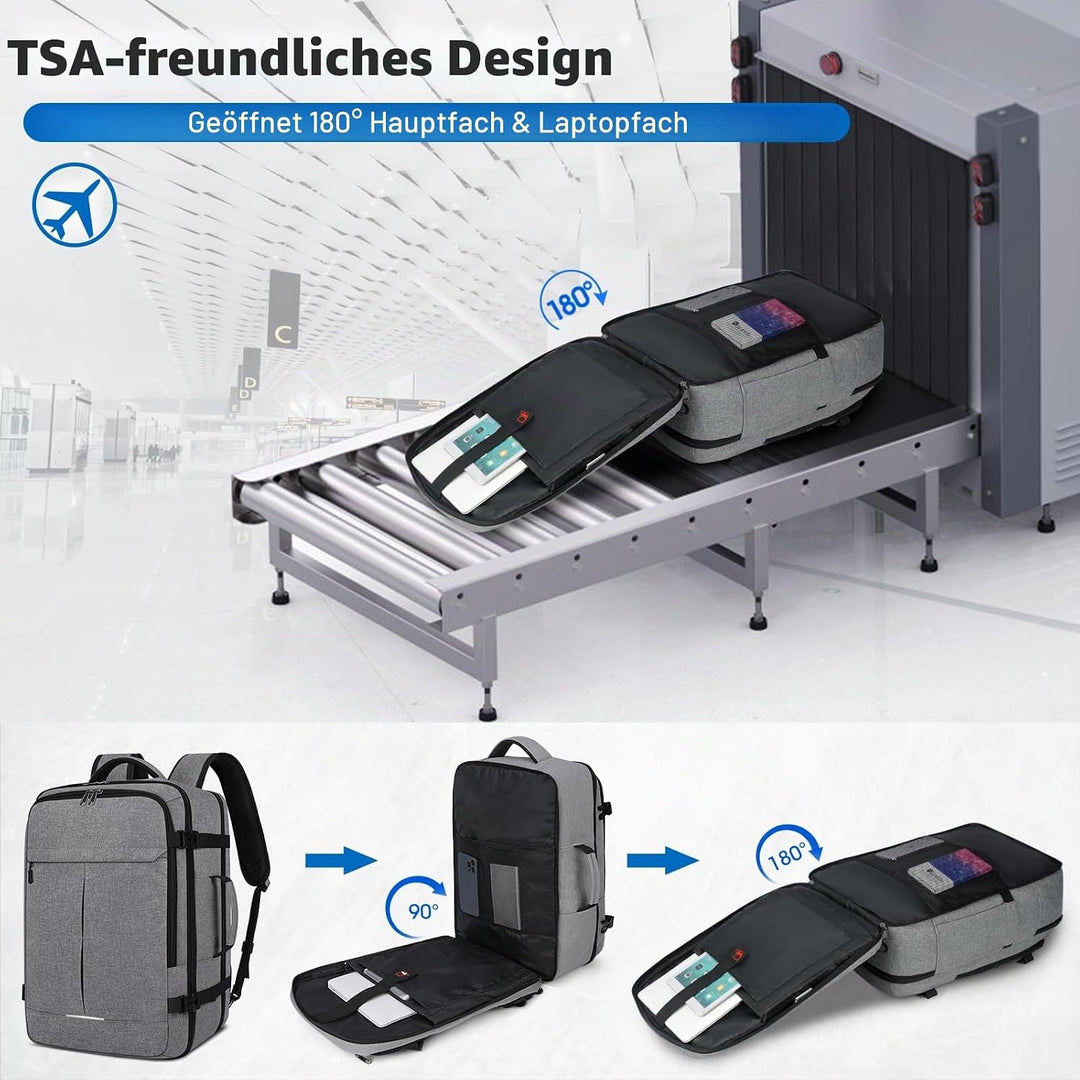 Lubardy Reiserucksack Herren Damen Handgepäck Rucksack Flugzeug Gross Laptop Rucksack 17 Zoll Wasser